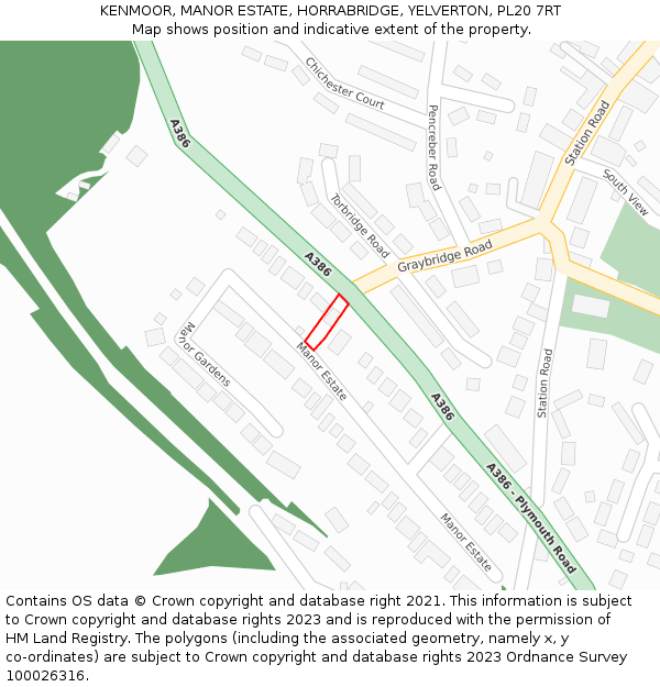 KENMOOR, MANOR ESTATE, HORRABRIDGE, YELVERTON, PL20 7RT: Location map and indicative extent of plot