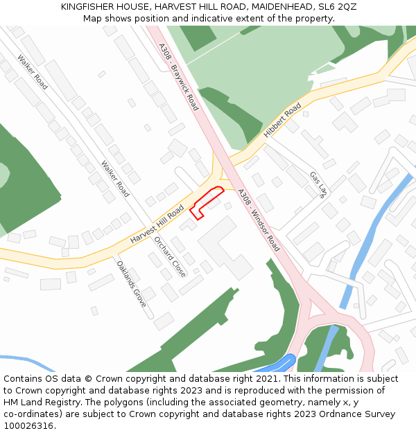 KINGFISHER HOUSE, HARVEST HILL ROAD, MAIDENHEAD, SL6 2QZ: Location map and indicative extent of plot