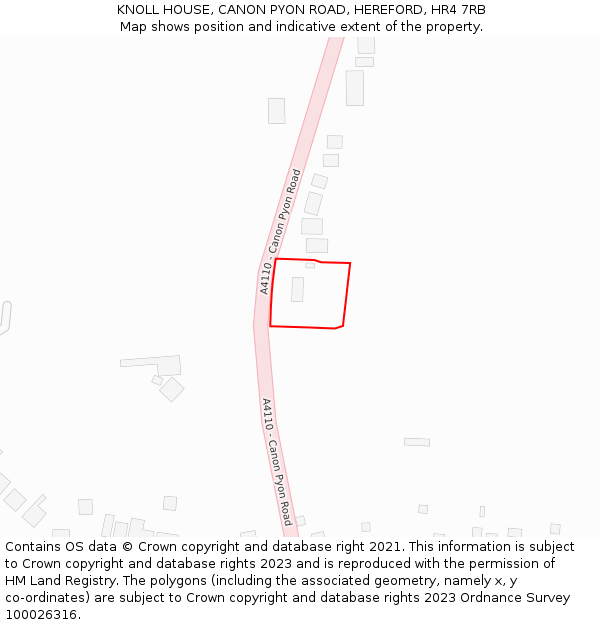 KNOLL HOUSE, CANON PYON ROAD, HEREFORD, HR4 7RB: Location map and indicative extent of plot