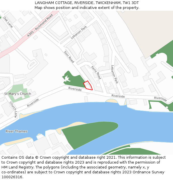 LANGHAM COTTAGE, RIVERSIDE, TWICKENHAM, TW1 3DT: Location map and indicative extent of plot