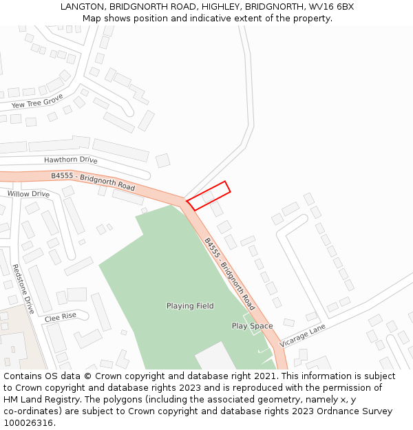 LANGTON, BRIDGNORTH ROAD, HIGHLEY, BRIDGNORTH, WV16 6BX: Location map and indicative extent of plot