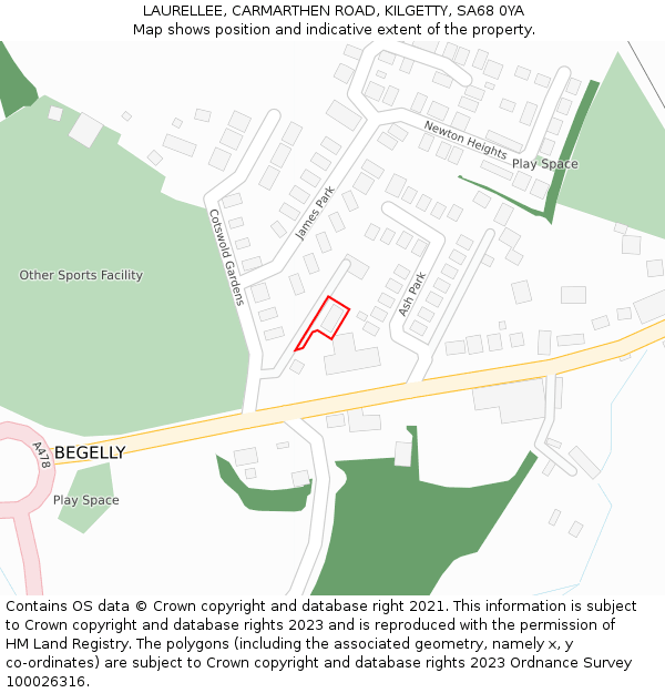 LAURELLEE, CARMARTHEN ROAD, KILGETTY, SA68 0YA: Location map and indicative extent of plot