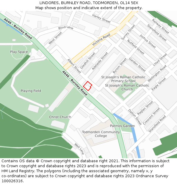 LINDORES, BURNLEY ROAD, TODMORDEN, OL14 5EX: Location map and indicative extent of plot