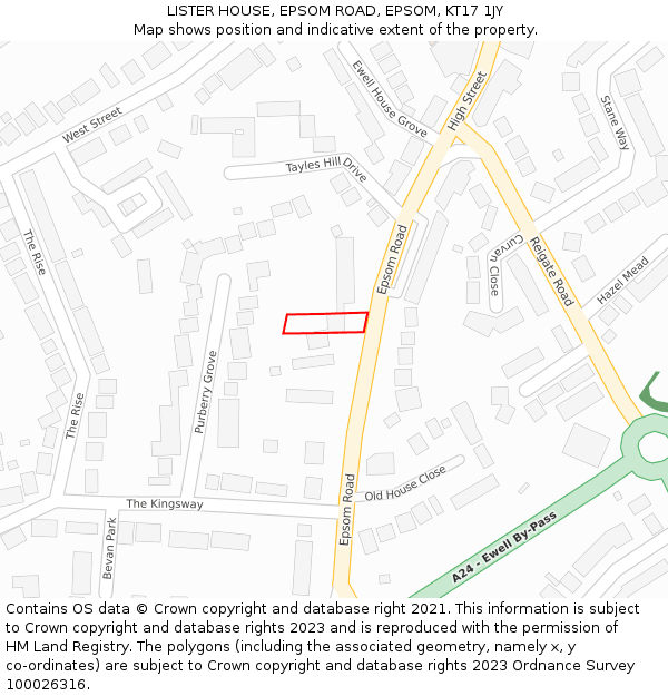 LISTER HOUSE, EPSOM ROAD, EPSOM, KT17 1JY: Location map and indicative extent of plot