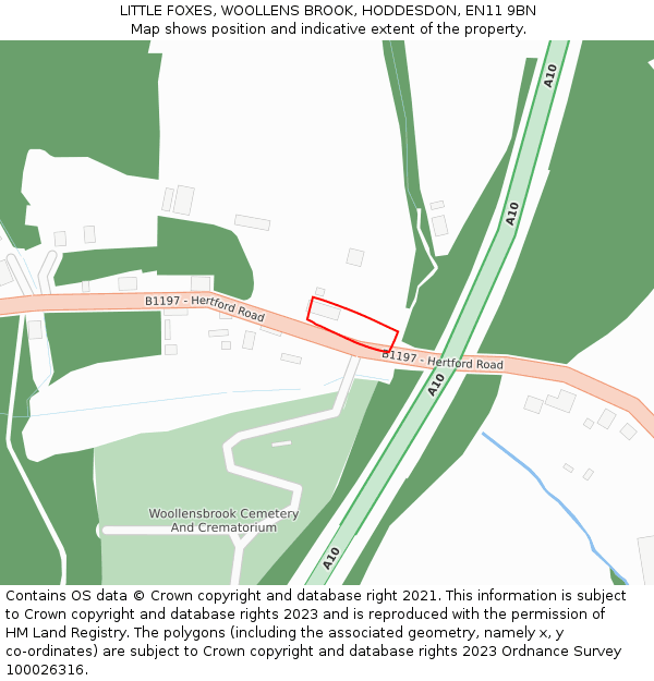 LITTLE FOXES, WOOLLENS BROOK, HODDESDON, EN11 9BN: Location map and indicative extent of plot