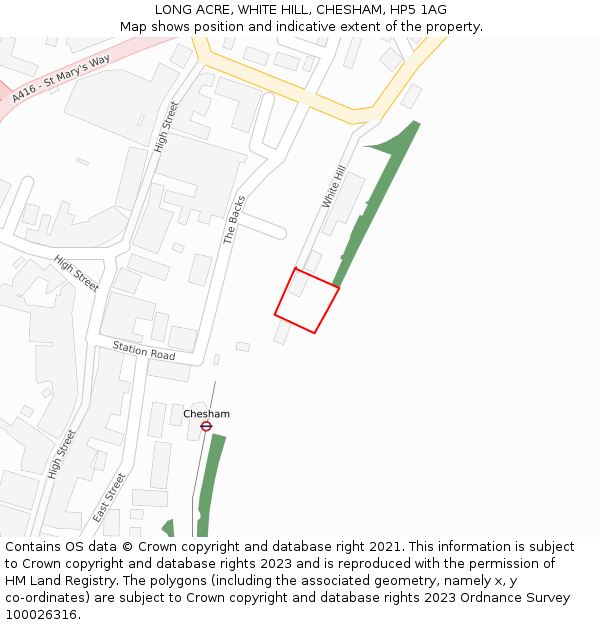 LONG ACRE, WHITE HILL, CHESHAM, HP5 1AG: Location map and indicative extent of plot