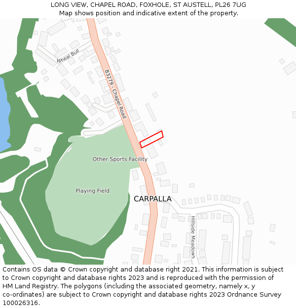 LONG VIEW, CHAPEL ROAD, FOXHOLE, ST AUSTELL, PL26 7UG: Location map and indicative extent of plot