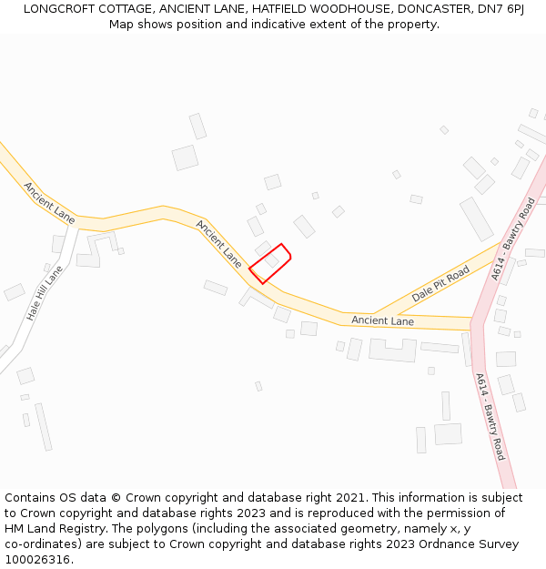 LONGCROFT COTTAGE, ANCIENT LANE, HATFIELD WOODHOUSE, DONCASTER, DN7 6PJ: Location map and indicative extent of plot