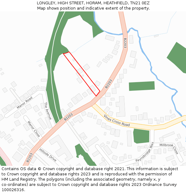 LONGLEY, HIGH STREET, HORAM, HEATHFIELD, TN21 0EZ: Location map and indicative extent of plot