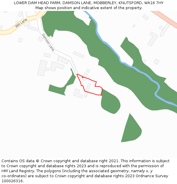 LOWER DAM HEAD FARM, DAMSON LANE, MOBBERLEY, KNUTSFORD, WA16 7HY: Location map and indicative extent of plot