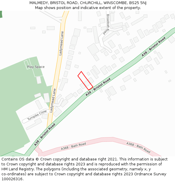 MALMEDY, BRISTOL ROAD, CHURCHILL, WINSCOMBE, BS25 5NJ: Location map and indicative extent of plot