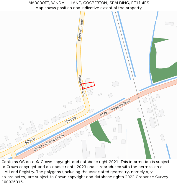 MARCROFT, WINDMILL LANE, GOSBERTON, SPALDING, PE11 4ES: Location map and indicative extent of plot