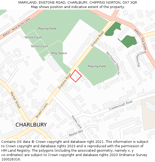 MARYLAND, ENSTONE ROAD, CHARLBURY, CHIPPING NORTON, OX7 3QR: Location map and indicative extent of plot