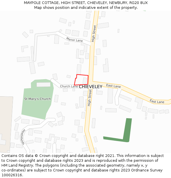 MAYPOLE COTTAGE, HIGH STREET, CHIEVELEY, NEWBURY, RG20 8UX: Location map and indicative extent of plot