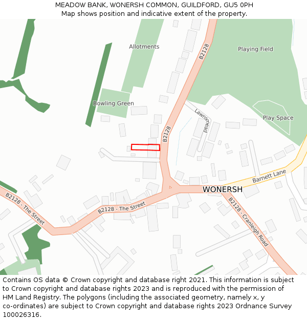 MEADOW BANK, WONERSH COMMON, GUILDFORD, GU5 0PH: Location map and indicative extent of plot