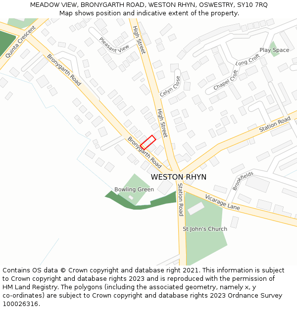 MEADOW VIEW, BRONYGARTH ROAD, WESTON RHYN, OSWESTRY, SY10 7RQ: Location map and indicative extent of plot