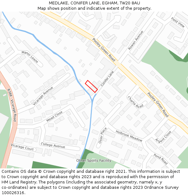 MEDLAKE, CONIFER LANE, EGHAM, TW20 8AU: Location map and indicative extent of plot