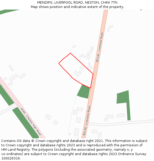 MENDIPS, LIVERPOOL ROAD, NESTON, CH64 7TN: Location map and indicative extent of plot