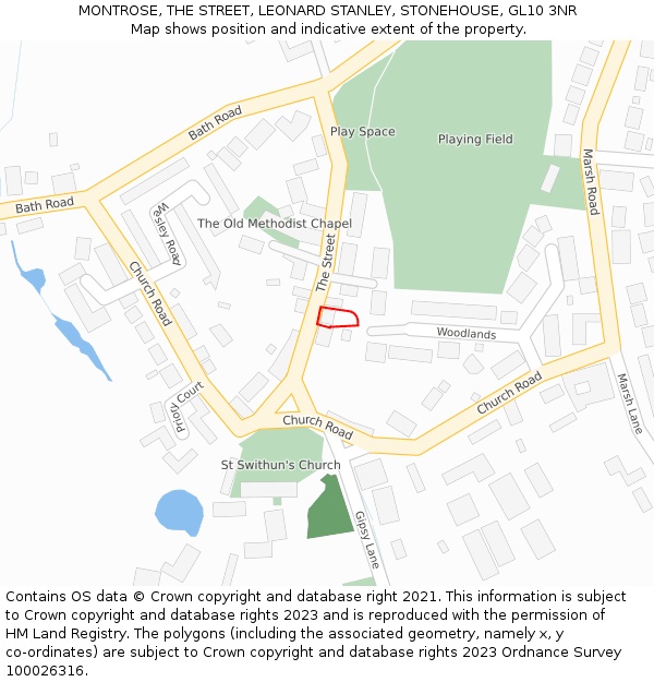 MONTROSE, THE STREET, LEONARD STANLEY, STONEHOUSE, GL10 3NR: Location map and indicative extent of plot