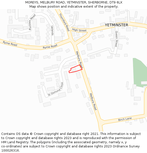 MOREYS, MELBURY ROAD, YETMINSTER, SHERBORNE, DT9 6LX: Location map and indicative extent of plot