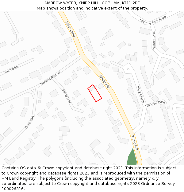 NARROW WATER, KNIPP HILL, COBHAM, KT11 2PE: Location map and indicative extent of plot