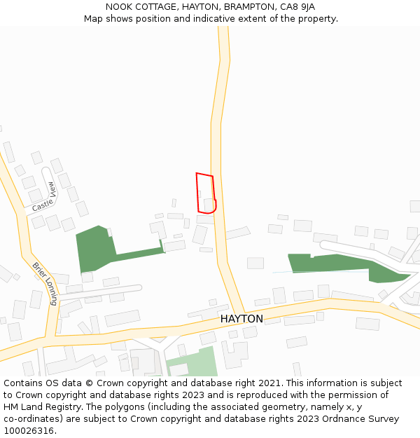 NOOK COTTAGE, HAYTON, BRAMPTON, CA8 9JA: Location map and indicative extent of plot