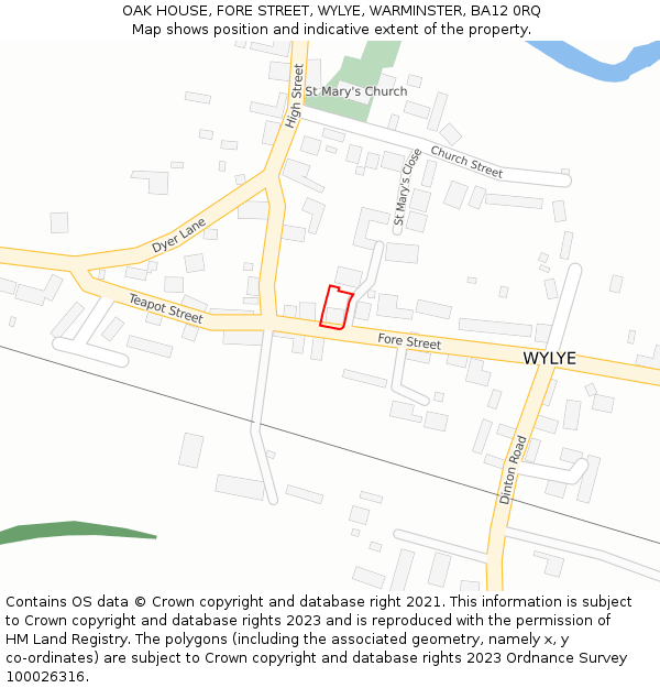 OAK HOUSE, FORE STREET, WYLYE, WARMINSTER, BA12 0RQ: Location map and indicative extent of plot