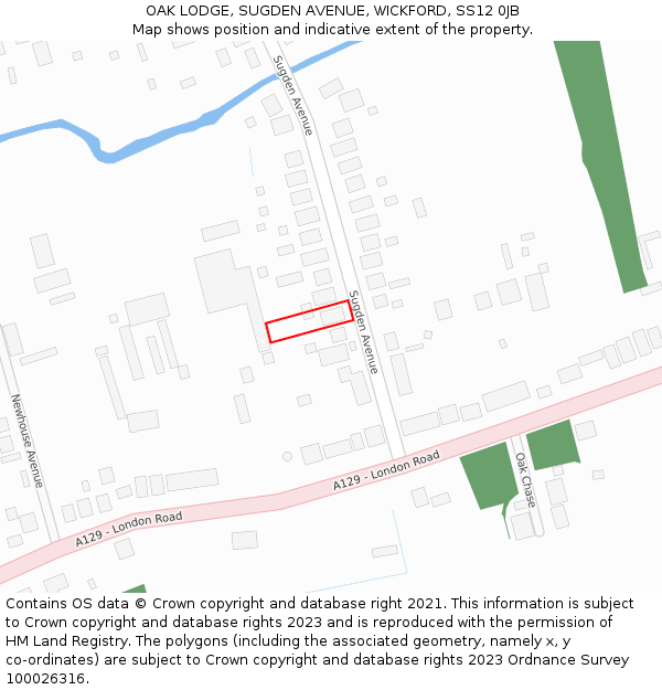 OAK LODGE, SUGDEN AVENUE, WICKFORD, SS12 0JB: Location map and indicative extent of plot