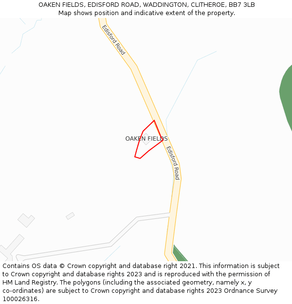 OAKEN FIELDS, EDISFORD ROAD, WADDINGTON, CLITHEROE, BB7 3LB: Location map and indicative extent of plot