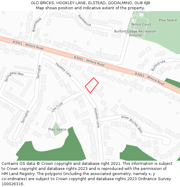 OLD BRICKS, HOOKLEY LANE, ELSTEAD, GODALMING, GU8 6JB: Location map and indicative extent of plot