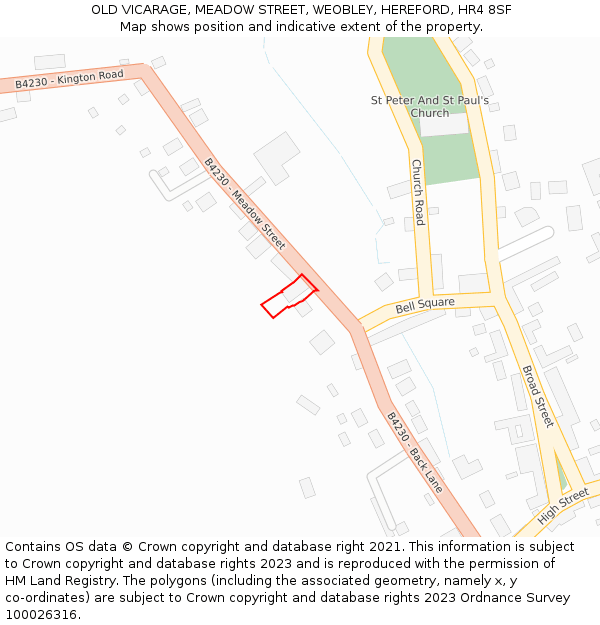 OLD VICARAGE, MEADOW STREET, WEOBLEY, HEREFORD, HR4 8SF: Location map and indicative extent of plot