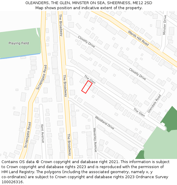 OLEANDERS, THE GLEN, MINSTER ON SEA, SHEERNESS, ME12 2SD: Location map and indicative extent of plot