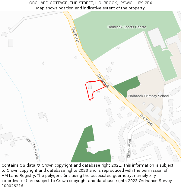 ORCHARD COTTAGE, THE STREET, HOLBROOK, IPSWICH, IP9 2PX: Location map and indicative extent of plot