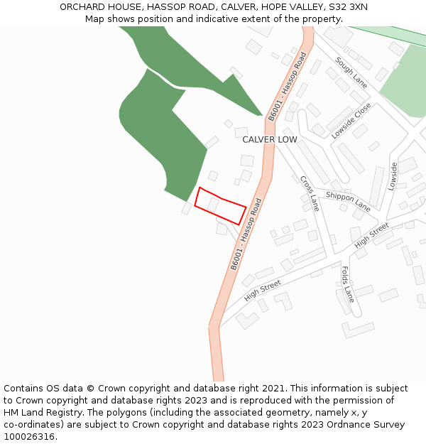 ORCHARD HOUSE, HASSOP ROAD, CALVER, HOPE VALLEY, S32 3XN: Location map and indicative extent of plot