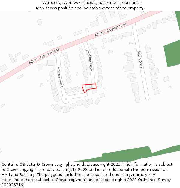 PANDORA, FAIRLAWN GROVE, BANSTEAD, SM7 3BN: Location map and indicative extent of plot