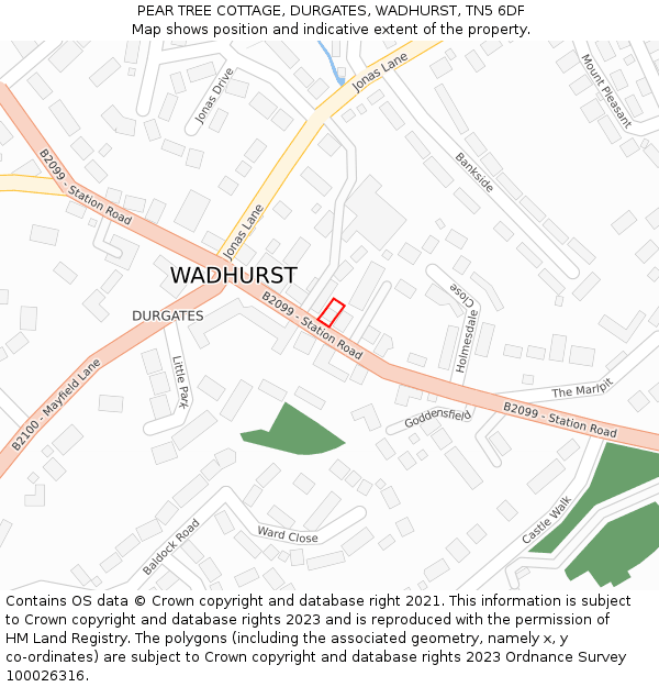 PEAR TREE COTTAGE, DURGATES, WADHURST, TN5 6DF: Location map and indicative extent of plot