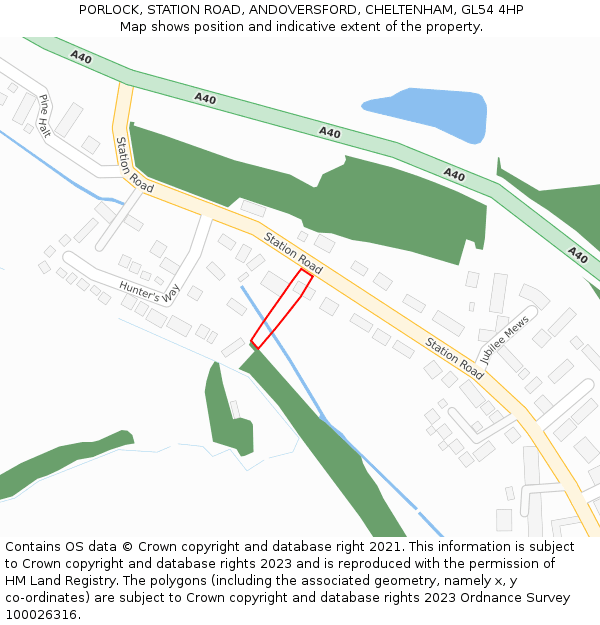 PORLOCK, STATION ROAD, ANDOVERSFORD, CHELTENHAM, GL54 4HP: Location map and indicative extent of plot