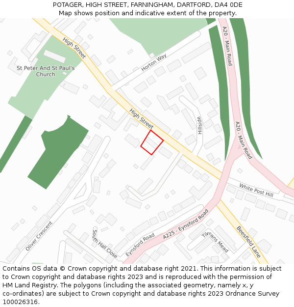 POTAGER, HIGH STREET, FARNINGHAM, DARTFORD, DA4 0DE: Location map and indicative extent of plot