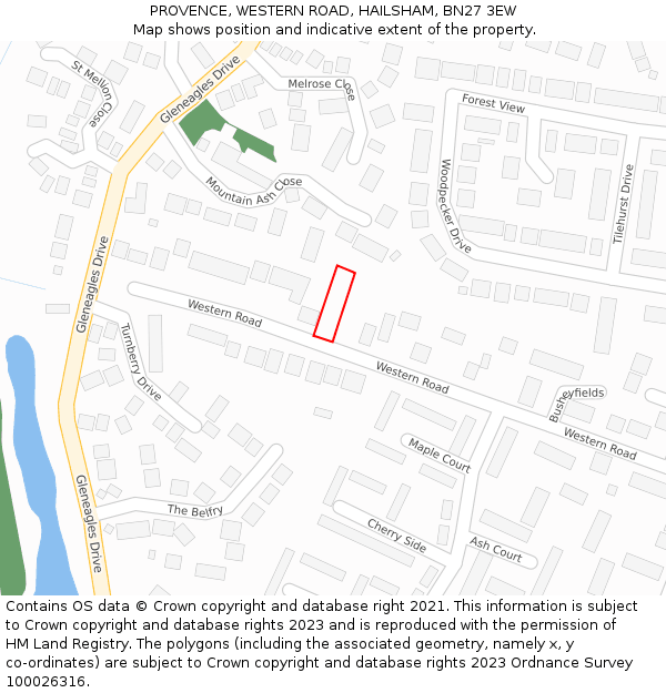 PROVENCE, WESTERN ROAD, HAILSHAM, BN27 3EW: Location map and indicative extent of plot