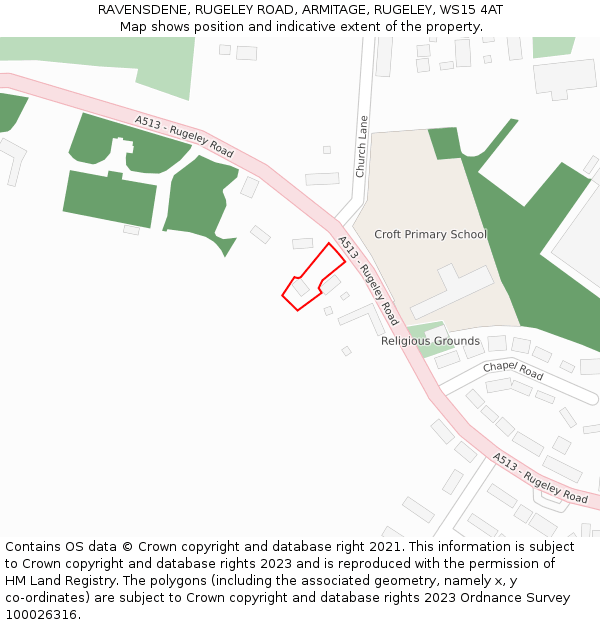 RAVENSDENE, RUGELEY ROAD, ARMITAGE, RUGELEY, WS15 4AT: Location map and indicative extent of plot