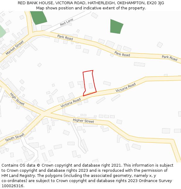 RED BANK HOUSE, VICTORIA ROAD, HATHERLEIGH, OKEHAMPTON, EX20 3JG: Location map and indicative extent of plot