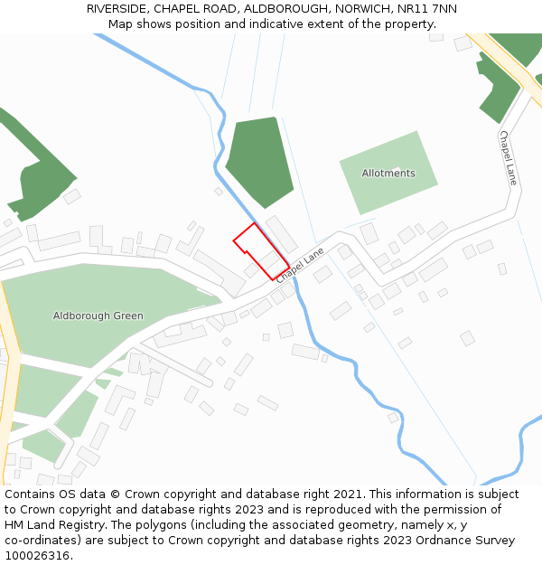 RIVERSIDE, CHAPEL ROAD, ALDBOROUGH, NORWICH, NR11 7NN: Location map and indicative extent of plot