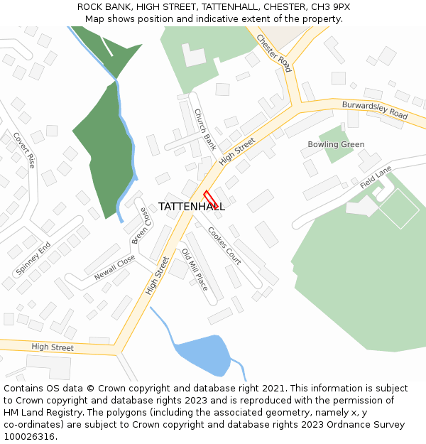 ROCK BANK, HIGH STREET, TATTENHALL, CHESTER, CH3 9PX: Location map and indicative extent of plot