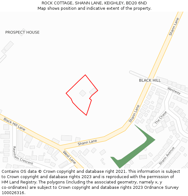 ROCK COTTAGE, SHANN LANE, KEIGHLEY, BD20 6ND: Location map and indicative extent of plot