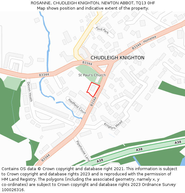 ROSANNE, CHUDLEIGH KNIGHTON, NEWTON ABBOT, TQ13 0HF: Location map and indicative extent of plot