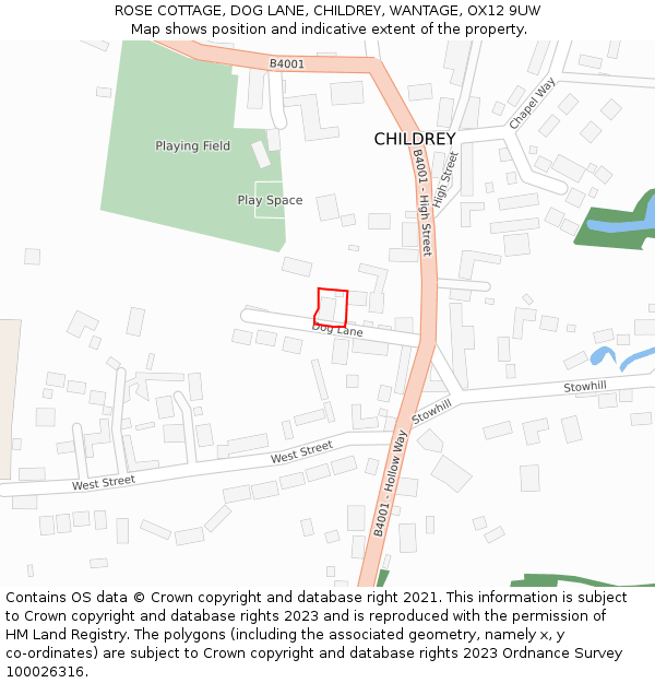 ROSE COTTAGE, DOG LANE, CHILDREY, WANTAGE, OX12 9UW: Location map and indicative extent of plot