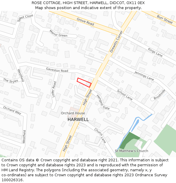 ROSE COTTAGE, HIGH STREET, HARWELL, DIDCOT, OX11 0EX: Location map and indicative extent of plot