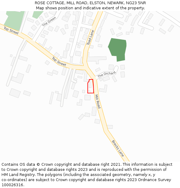 ROSE COTTAGE, MILL ROAD, ELSTON, NEWARK, NG23 5NR: Location map and indicative extent of plot