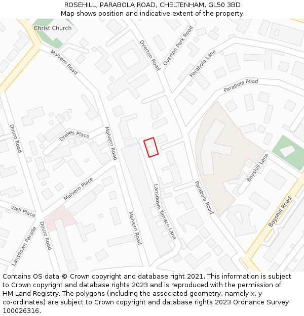 ROSEHILL, PARABOLA ROAD, CHELTENHAM, GL50 3BD: Location map and indicative extent of plot