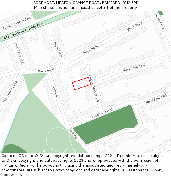 ROSEMORE, HEATON GRANGE ROAD, ROMFORD, RM2 5PP: Location map and indicative extent of plot